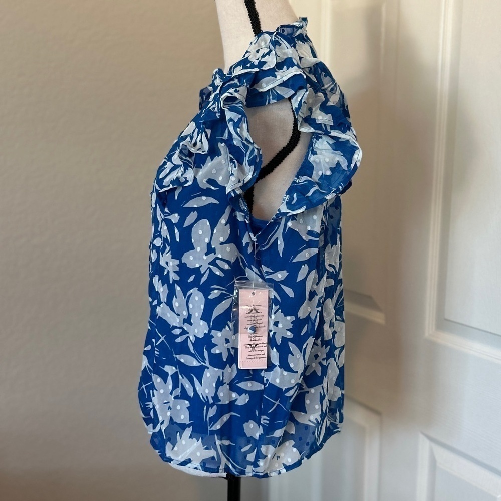 Nanette Lepore Floral Blouse 2 Piece Strong Blue Size L Polyester - Picture 3 of 14